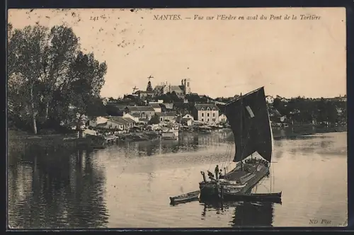 AK Nantes, Vue sur l`Erdre en aval du Pont de la Tortière