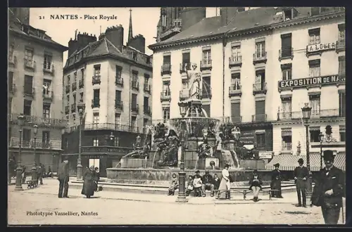 AK Nantes, Place Royale et sa fontaine animée