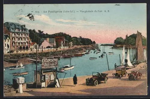 AK Le Pouliguen /Loire-Inf., Vue générale du Port avec voitures et voiliers