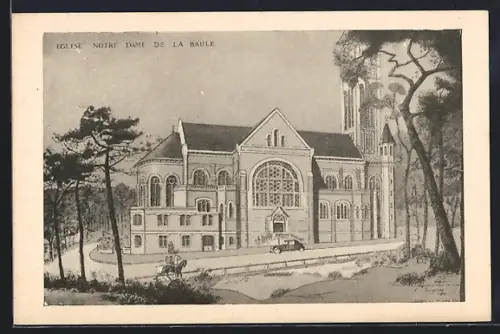 AK La Baule, Église Notre-Dame de La Baule vue de côté avec forêt environnante