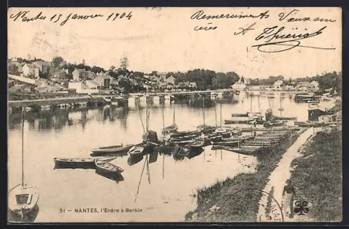 AK Nantes, L`Erdre à Barbin avec barques amarrées