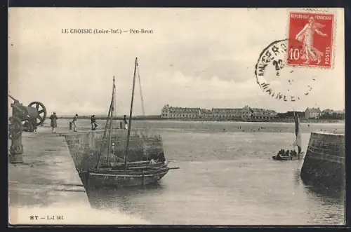 AK Le Croisic /Loire-Inf., Pen-Bron, Vue sur le port avec voiliers et quai