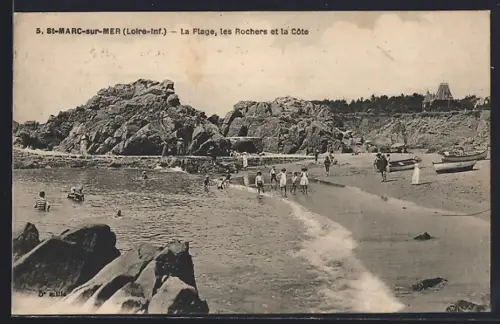 AK St-Marc-sur-Mer /Loire-Inf., La Plage, les Rochers et la Côte