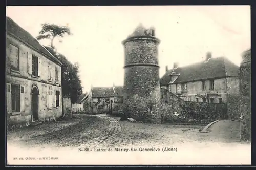 AK Marizy-Ste-Geneviève /Aisne, Entrée du village avec tour en pierre et maisons anciennes