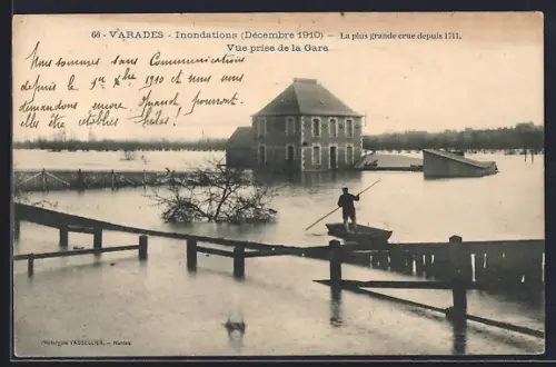 AK Varades, Inondations, Décembre 1910, Vue prise de la Gare, crue historique depuis 1711