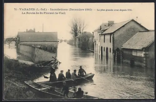 AK Varades /L.-Inf., La Route de St-Florent-le-Vieil inondée, Décembre 1910