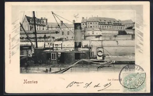 AK Nantes, Le Château avec un bateau à vapeur au premier plan