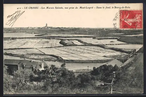 AK Le Croisic, Les Marais Salants vue prise du Mont-Lenril, Bourg-de-Batz en arrière-plan