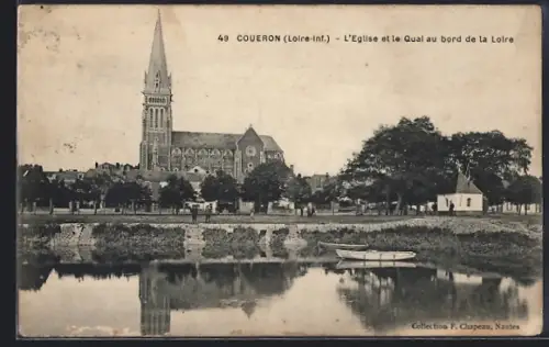 AK Couëron /Loire-Inf., L`Église et le Quai au bord de la Loire