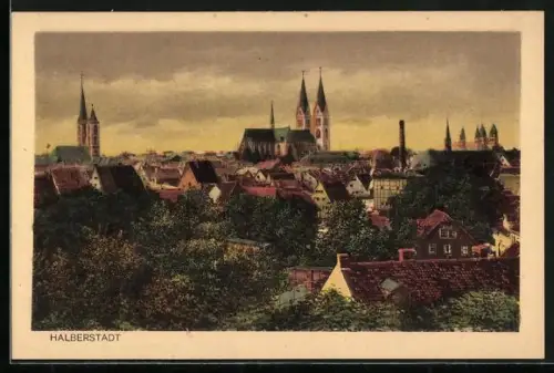 AK Halberstadt, Ortsansicht mit Kirche