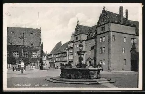 AK Halberstadt, Holzmarkt, Brunnen