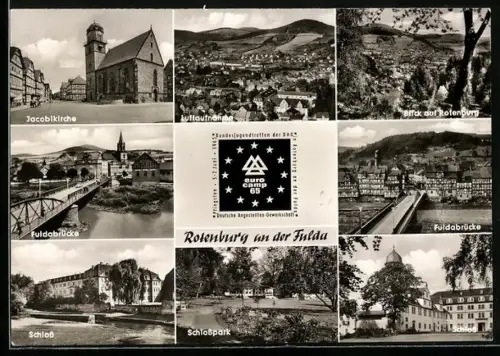 AK Rotenburg an der Fulda, Jacobikirche, Fuldabrücke, Schloss, Schlosspark, Blick auf Rotenburg