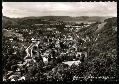 AK Ründeroth /Aggertal, Bahnhof, Kurpark, Cafe Pension Haus Sonnenberg, Schwimmbad