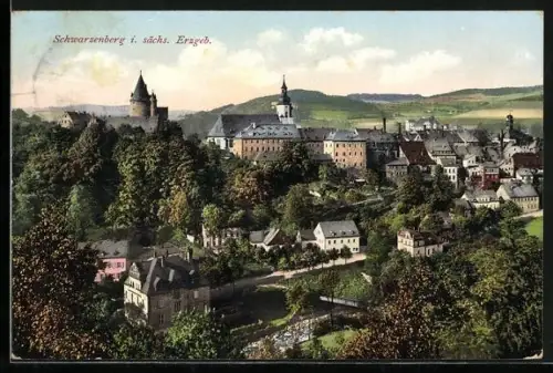 AK Schwarzenberg i. sächs. Erzgeb., Blick auf den Ort