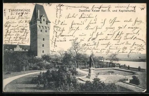 AK Tangermünde, Denkmal Kaiser Karl IV., Kapitelturm