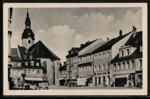 AK Zschopau i. Sa., Marktplatz mit Kirche