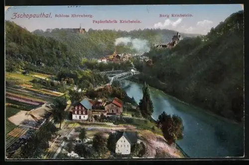 AK Kriebstein /Zschopauthal, Schloss Ehrenberg, Papierfabrik Kriebstein, Burg Kriebstein