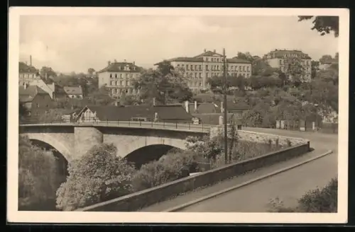 AK Zschopau /Sa., Blick zur Oberschule vom rechten Zschopauufer