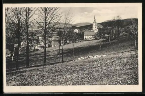 AK Drebach im sächs. Erzgebirge, Ortsansicht mit Kirche
