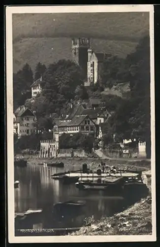 AK Neckarsteinach, Burg und Uferansicht