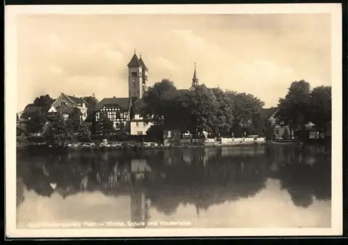 AK Bad Klosterlausnitz i. Thür., Kirche, Schule, Klosterteich