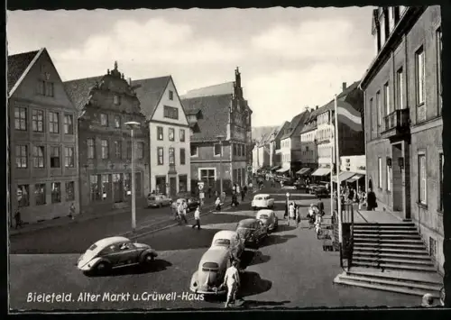 AK Bielefeld, Alter Markt, Crüwell-Haus, VW Käfer