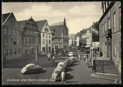 AK Bielefeld, Alter Markt, Crüwell-Haus, VW Käfer