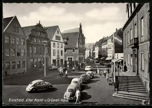 AK Bielefeld, Alter Markt, Crüwell-Haus, VW Käfer