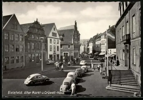 AK Bielefeld, Alter Markt, Crüwell-Haus, VW Käfer