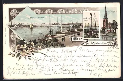 Lithographie Kjobenhavn, Lystbaadehavnen, Den Engelske Kirke, Ivar Hvitfeldts Sojle