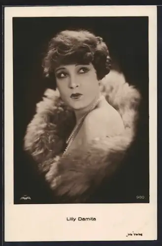 AK Lilly Damita mit Pelzkragen
