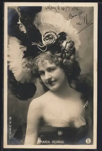 AK Maria George mit opulentem Rüschenhut