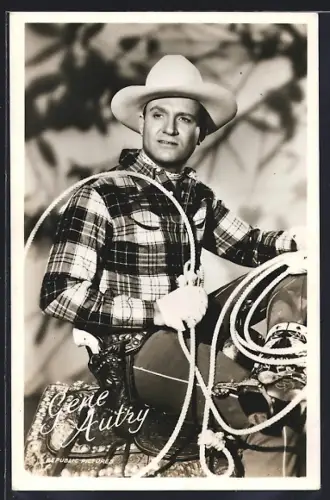 AK Schauspieler Gene Autry als Cowboy mit Lasso