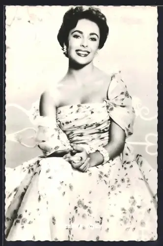 AK Schauspielerin Elizabeth Taylor in geblümtem Kleid