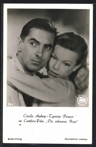 AK Schauspieler Cecile Aubry und Tyrone Power in Die schwarze Rose