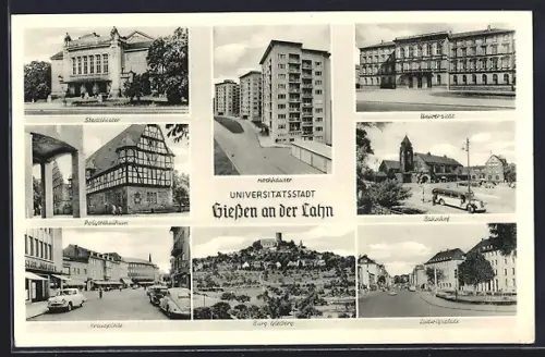 AK Giessen an der Lahn, Stadttheater, Universität, Burg Gleiberg