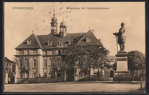 AK Saarbrücken, Kreishaus, Bismarckdenkmal