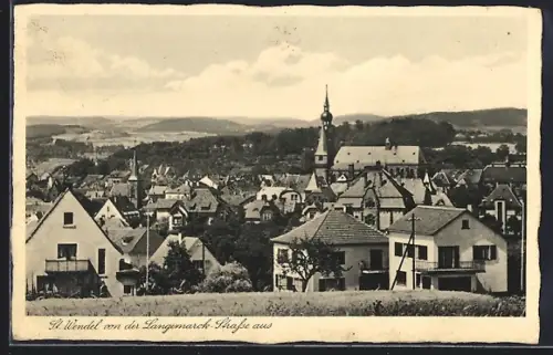 AK St. Wendel, Blick von der Langenmarckstrasse auf Stadt und Kirche