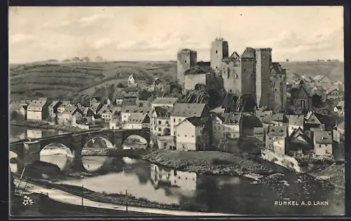 AK Runkel a. d. Lahn, Burg, Lahnbrücke, Ortsansicht
