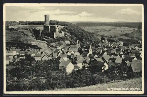 AK Burgschwalbach /Aartal, Burgschwalbach, Burgruine, Ortsansicht
