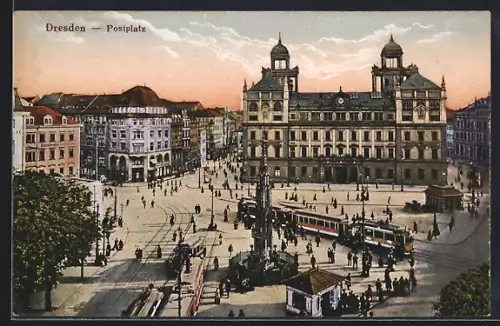 AK Dresden, Postplatz aus der Vogelschau