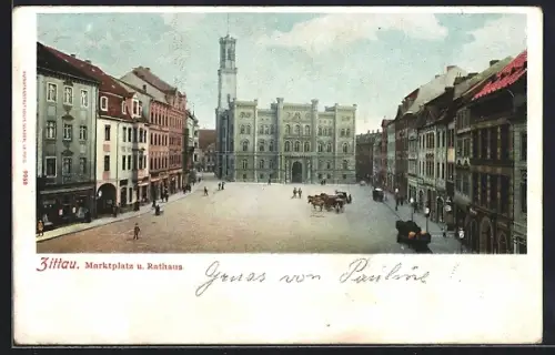 AK Zittau, Marktplatz, Rathaus
