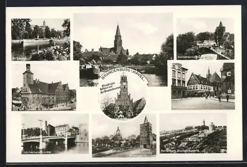 AK Brandenburg /Havel, Rathaus, Jahrtausendbrücke, Marienberg Bismarckwarte