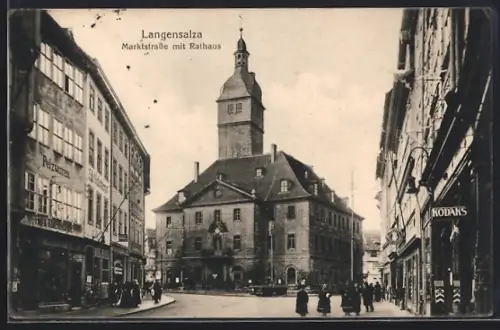 AK Langensalza, Marktstrasse mit Rathaus