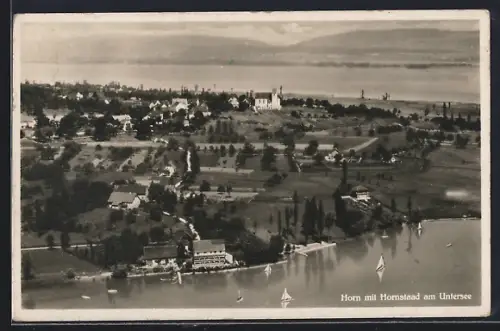 AK Horn am Untersee, Ortsansicht mit Hornstaad, Segelboote