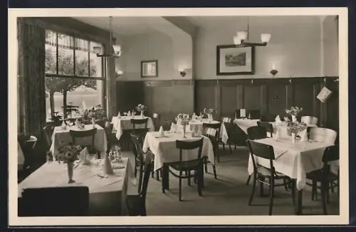 AK Boppard, Hotel Lilie Restaurant, Inh. F. Seebold, Innenansicht, Rheinblick
