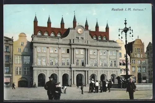AK Rostock i. M., Rathaus u. Brunnen