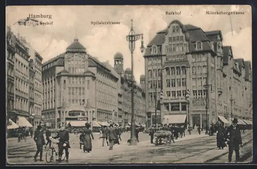 AK Hamburg, Spitalerstrasse, Barkhof, Mönckebergstrasse, Seehof