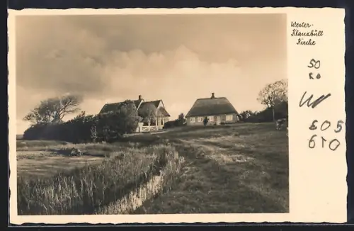 AK Wester-Klanxbüll /Nordfriesland, Kirche, Reetdachhäuser, Landschaft