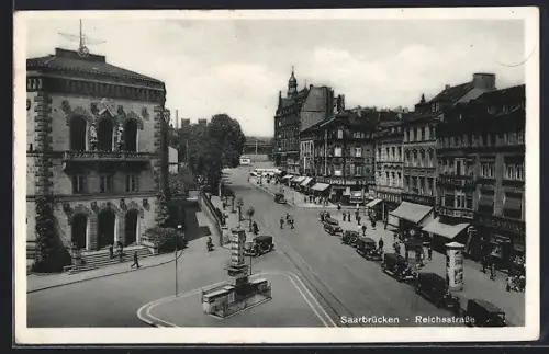 AK Saarbrücken, Reichsstrasse aus der Vogelschau